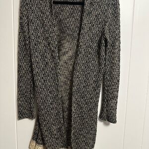 Women's Black and White Open-Front Sweater